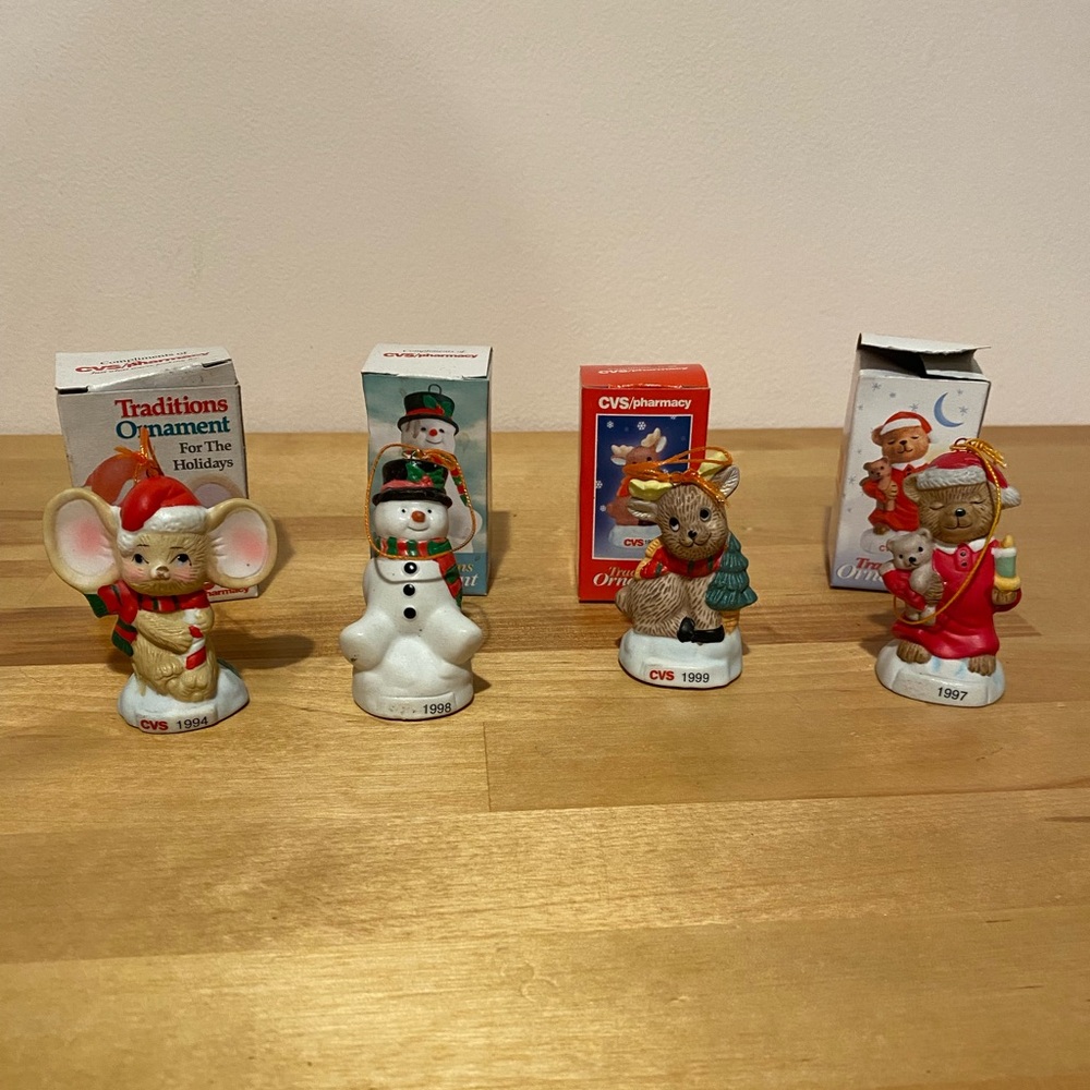 Set of 4 Vintage CVS Christmas Tree Ornaments